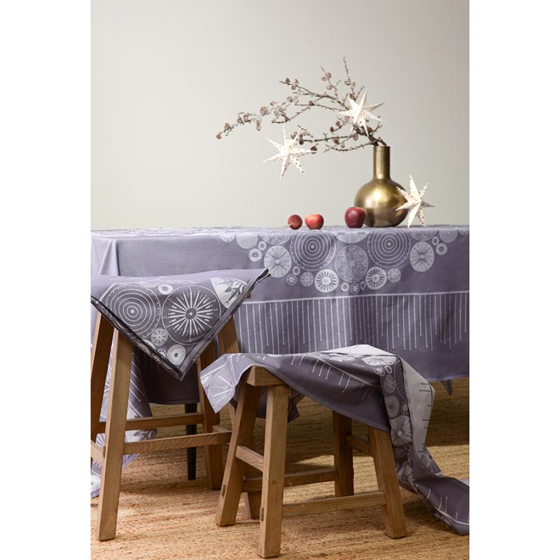 Скатерть из хлопка фиолетово с рисунком Ледяные узоры, new year essential, 180х260см