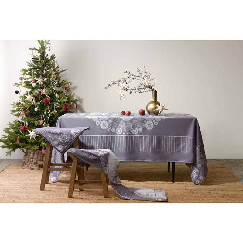 Скатерть из хлопка фиолетово с рисунком Ледяные узоры, new year essential, 180х180см