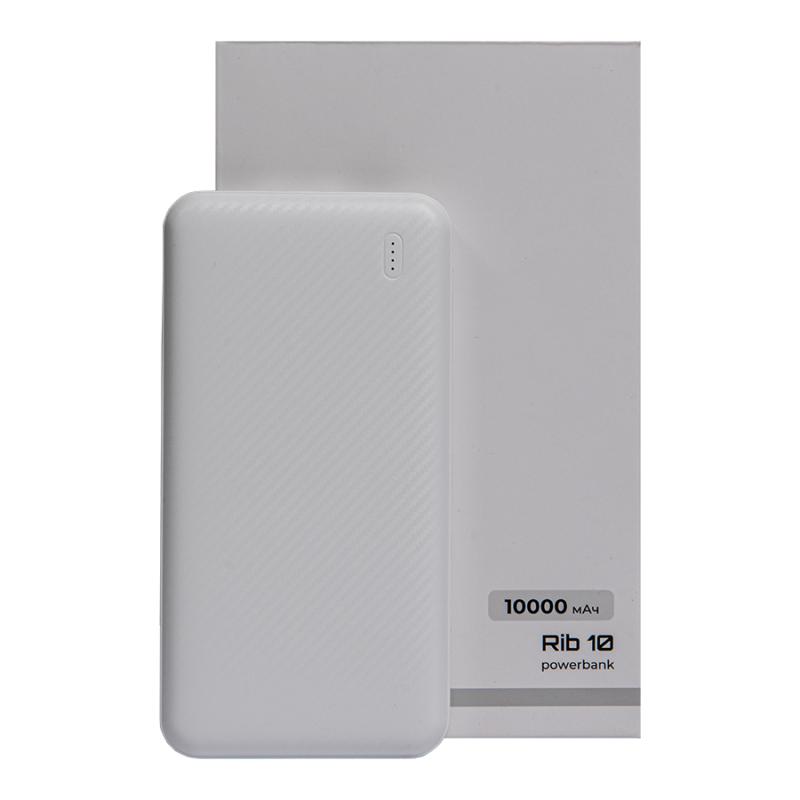 Универсальный аккумулятор Rib 10 (10000 мАч), белый, 13,5х6.8х1,5 см