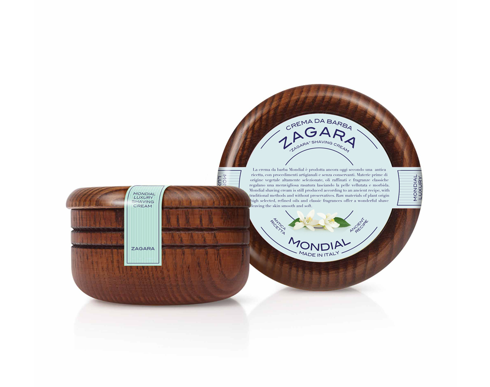 Крем для бритья Mondial "ZAGARA" с ароом флёрдоранжа, деревянная чаша, 140 мл