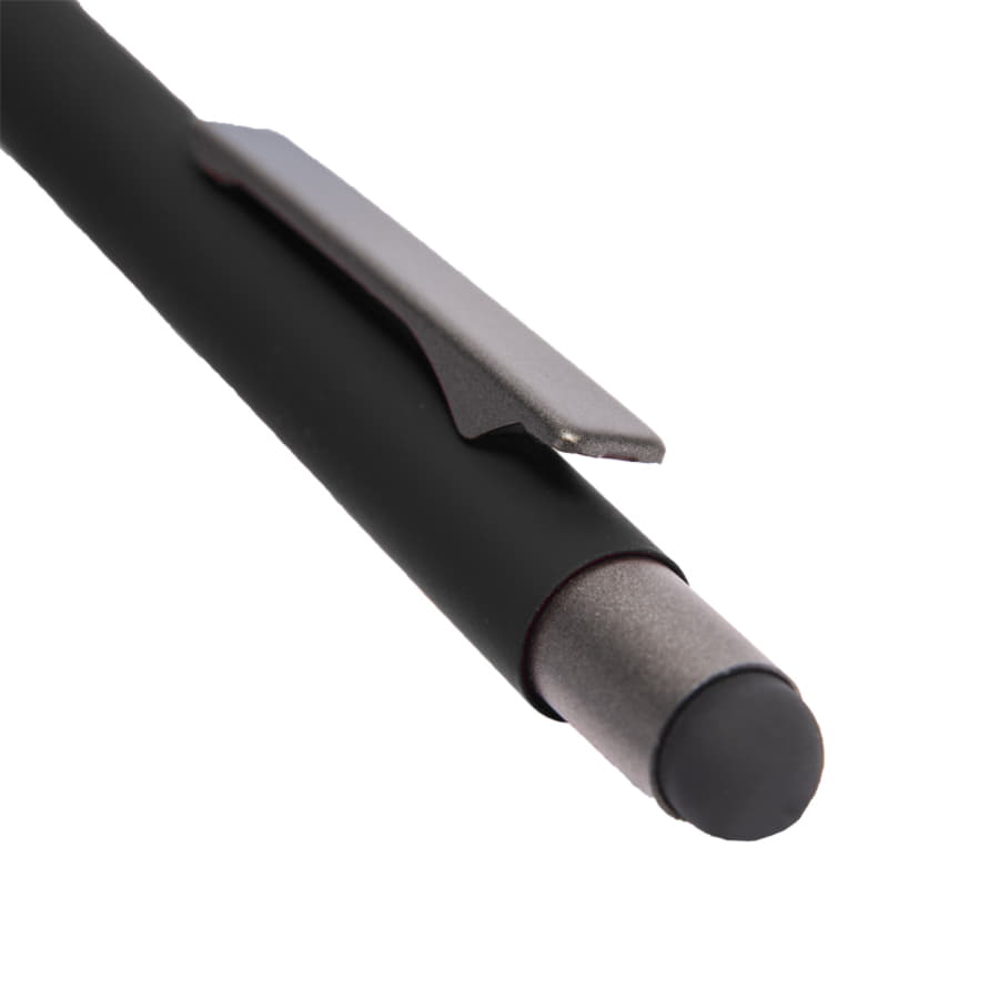 Ручка шариковая FACTOR GRIP со стилусом, красный/темно-серый, металл, пластик, пробка, софт-покрытие