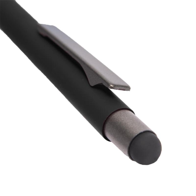 Ручка шариковая FACTOR GRIP со стилусом, красный/темно-серый, металл, пластик, пробка, софт-покрытие