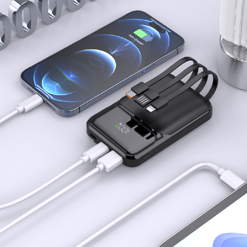 Внешний аккумулятор (powerbank) «Lumen», 10 000 mAH, с тремя зарядными шнурами, 22,5W super fast charge, Power Delivery (PD) 20W (dfnn), QC3.0