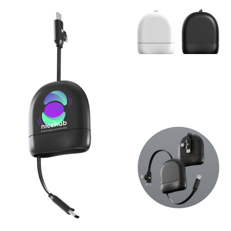 Кабель Xoopar ICE-R с ретрактором 2 в 1, разъёмы USB-C и Lightning, 60 Вт