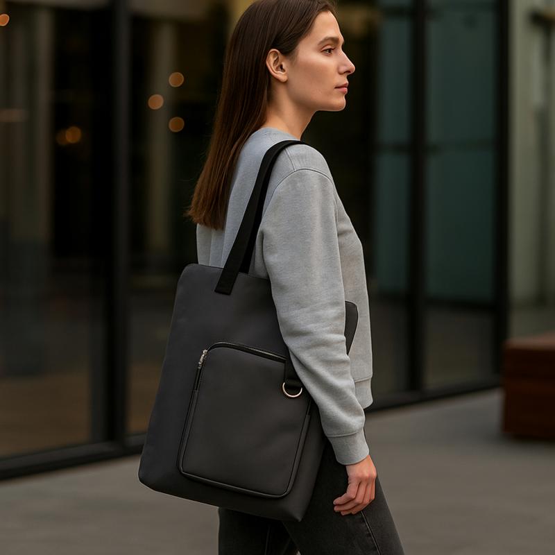 Шоппер Superbag Pocket, с внутренним креплением (карабин) и чехлом для мелочей (серый с черным)