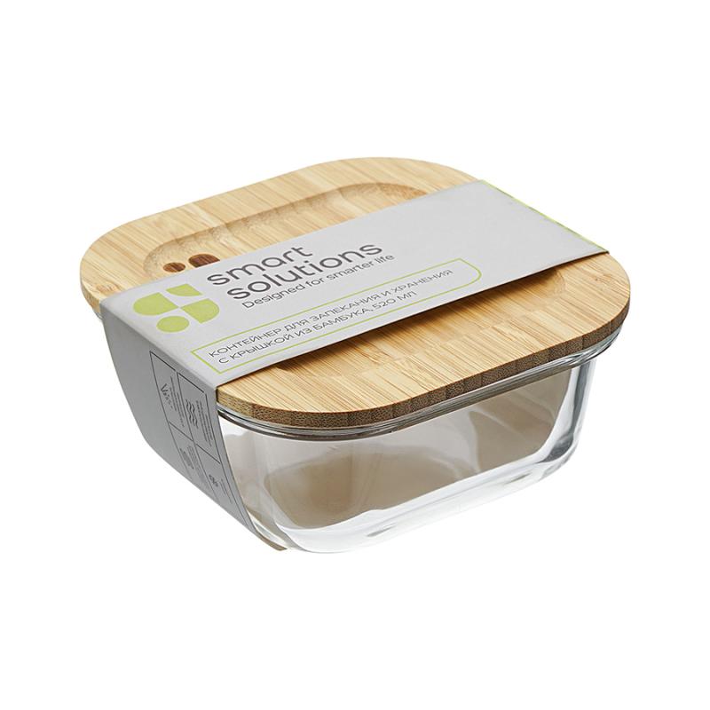 Контейнер для запекания и хранения eco store с крышкой из бамбука, 520 мл