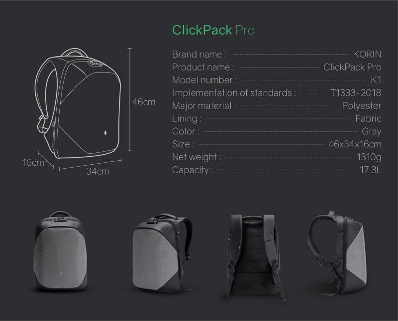 Рюкзак KORIN ClickPack Pro 46х34х16 см, комбинированный черный/серый