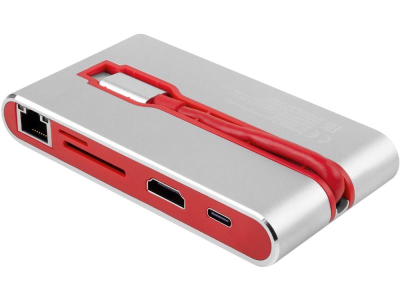 Хаб 8-в-1 Type-C Hermes, USB 3.0 x 3, Type-C PD, HDMI, LAN, картридер