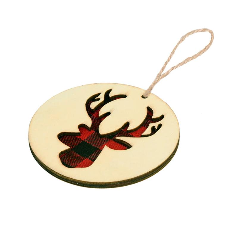 Украшение новогоднее "Red deer",диаметр 9 см , фанера, бежевый, красный