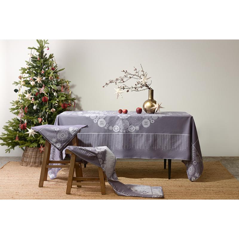 Скатерть из хлопка фиолетово с рисунком Ледяные узоры, new year essential, 180х260см