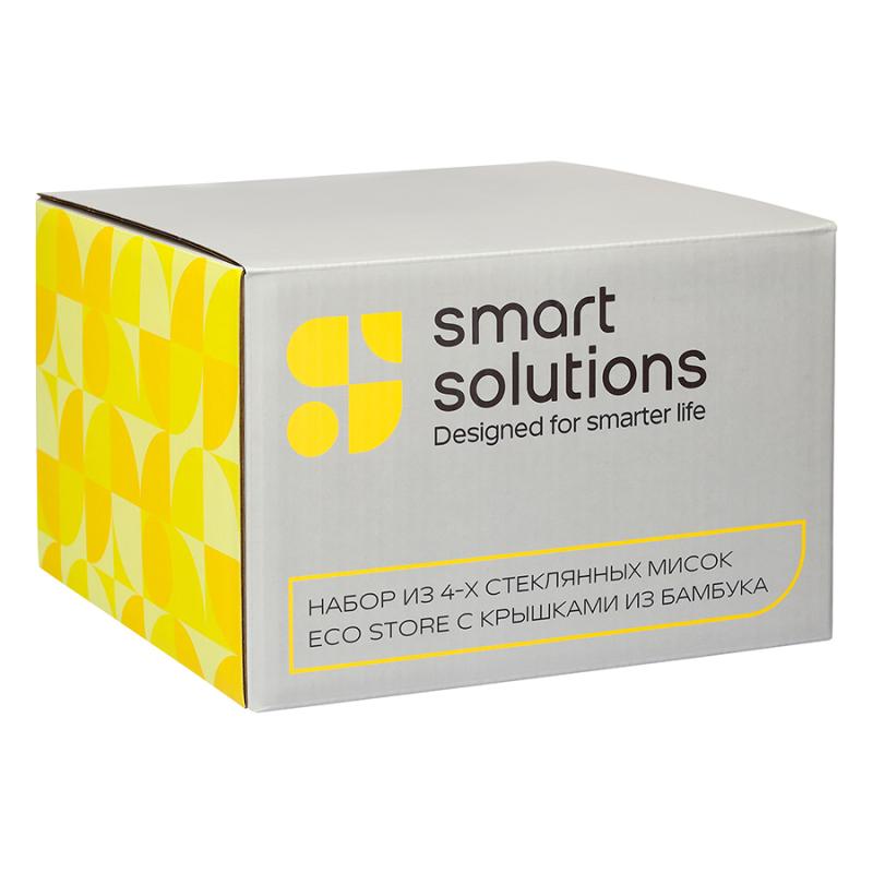 Набор из 4х стеклянных мисок eco store с крышками из бамбука