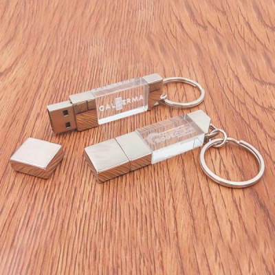 Флеш накопитель USB 2.0 Crystal v2 32GB, металлстекло, прозрачный подсветка синим
